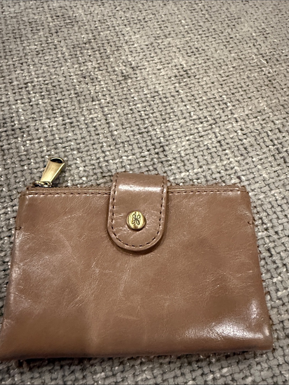 HOBO Brown Leather Zip and Snap Wallet with Gold Hardware